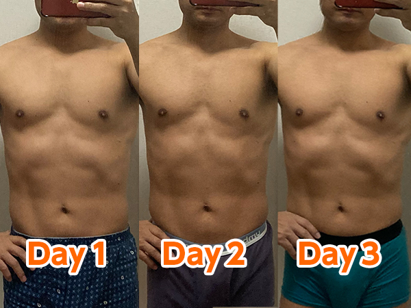断食１日目と２日目と３日目の肉体の比較写真